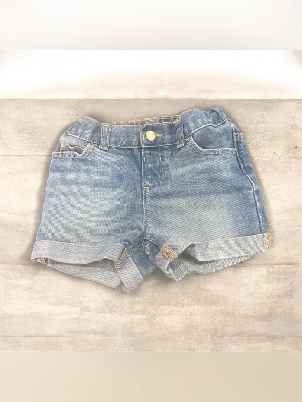 The Children's Place Girls' Blue Denim Shorts with Pink Logo